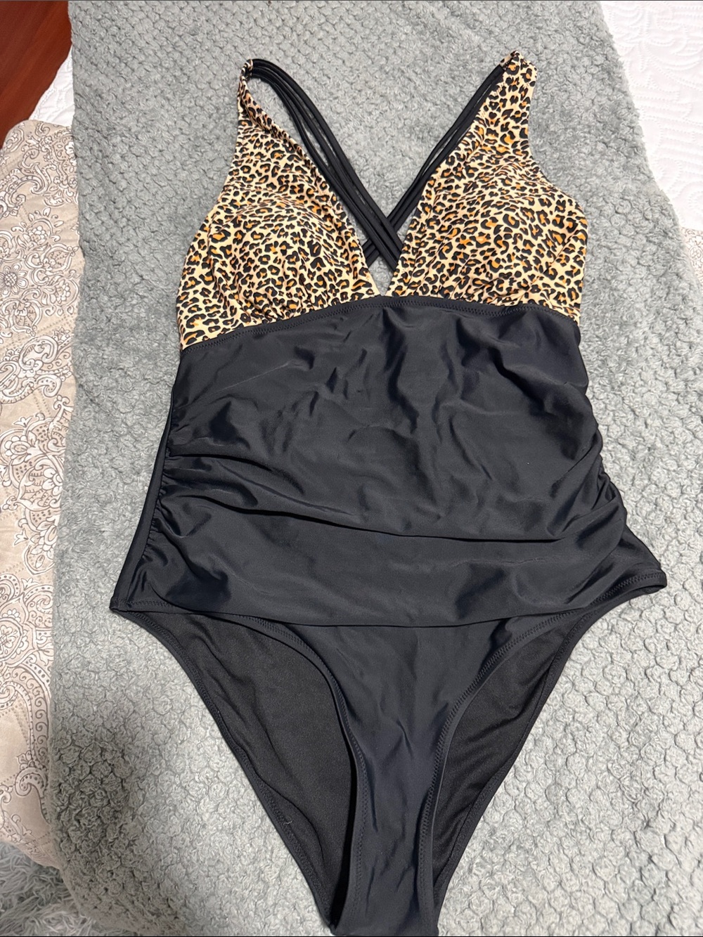 Cupshe Leopard Print and Black One-Piece Swimsuit